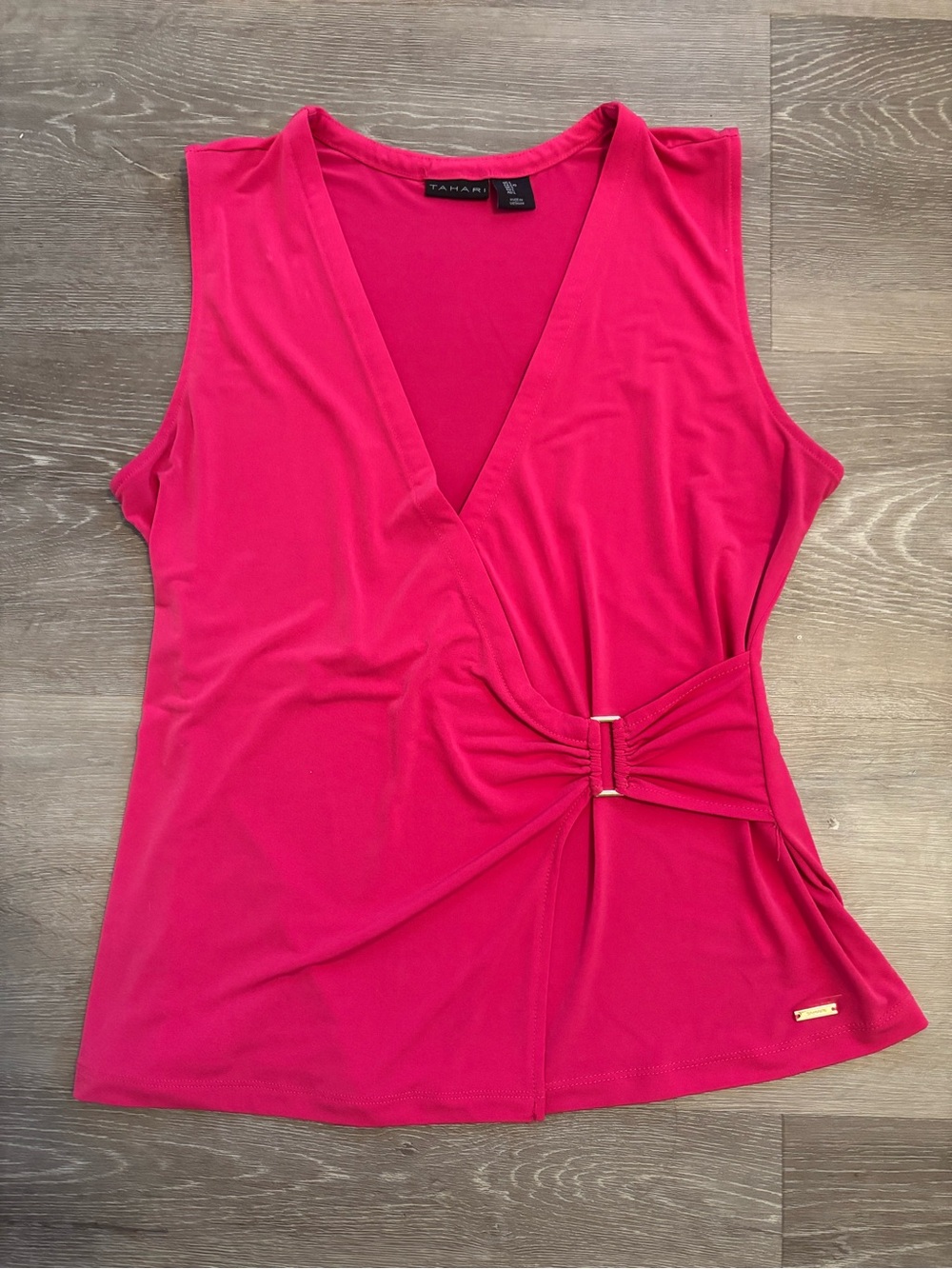 Tahari Bright Fuchsia Faux-Wrap Tank with Side Knot Detail